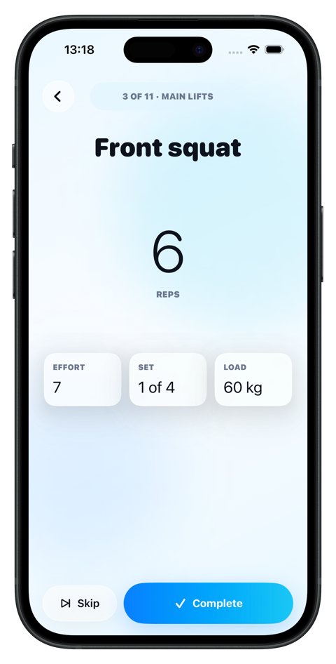 Pantalla de entrenamiento de Noostaa en iPhone